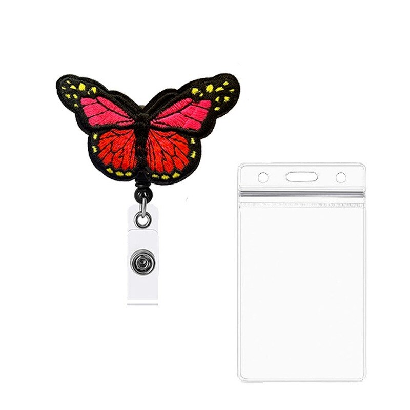 bunt Schmetterling Abzeichen Spule mit transparent PVC Abzeichen Karte Halter einziehbar Brust Tasche Ich würde arbeiten Karte Startseite Fall Clip: rot Schmetterling