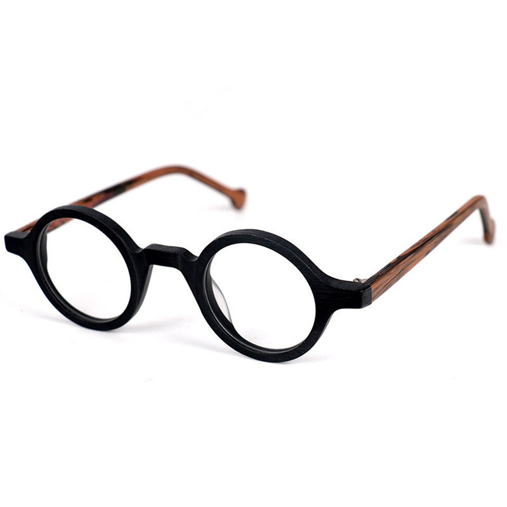 Marcos redondos de anteojos Vintage de 38mm, gafas hechas a mano de madera, pequeños