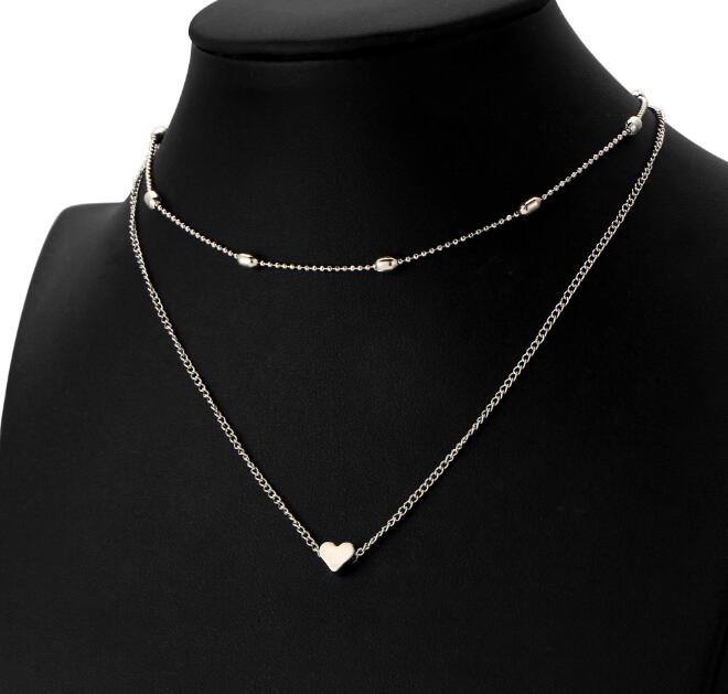 Hot 2021 Hot Lovely Style 2 strati amore cuore collana regolabile multistrato collana girocollo per regalo 2 pz/set: Silver