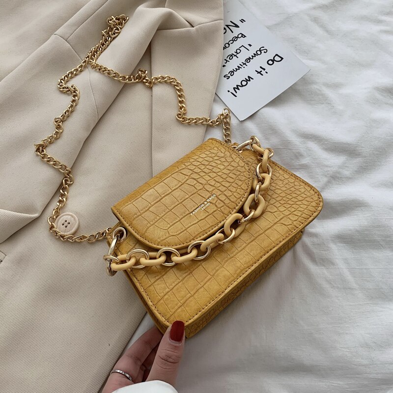 Stone pattern Mini Tote bag Summer PU Leather Women's Handbag Chain Shoulder Messenger Bag: 19 CM Yellow