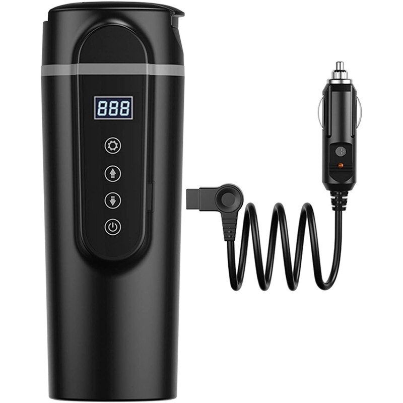 12v/24v 420ml rustfritt stål bilvarmekopp lcd-skjerm elektrisk vannkopp bærbar vannkoker kaffe te melk oppvarmet