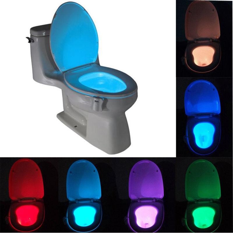 Wc smart badrum toalett nattlampa led kroppsrörelse aktiverad på/av sätessensorlampa 8 färg toalettlampa