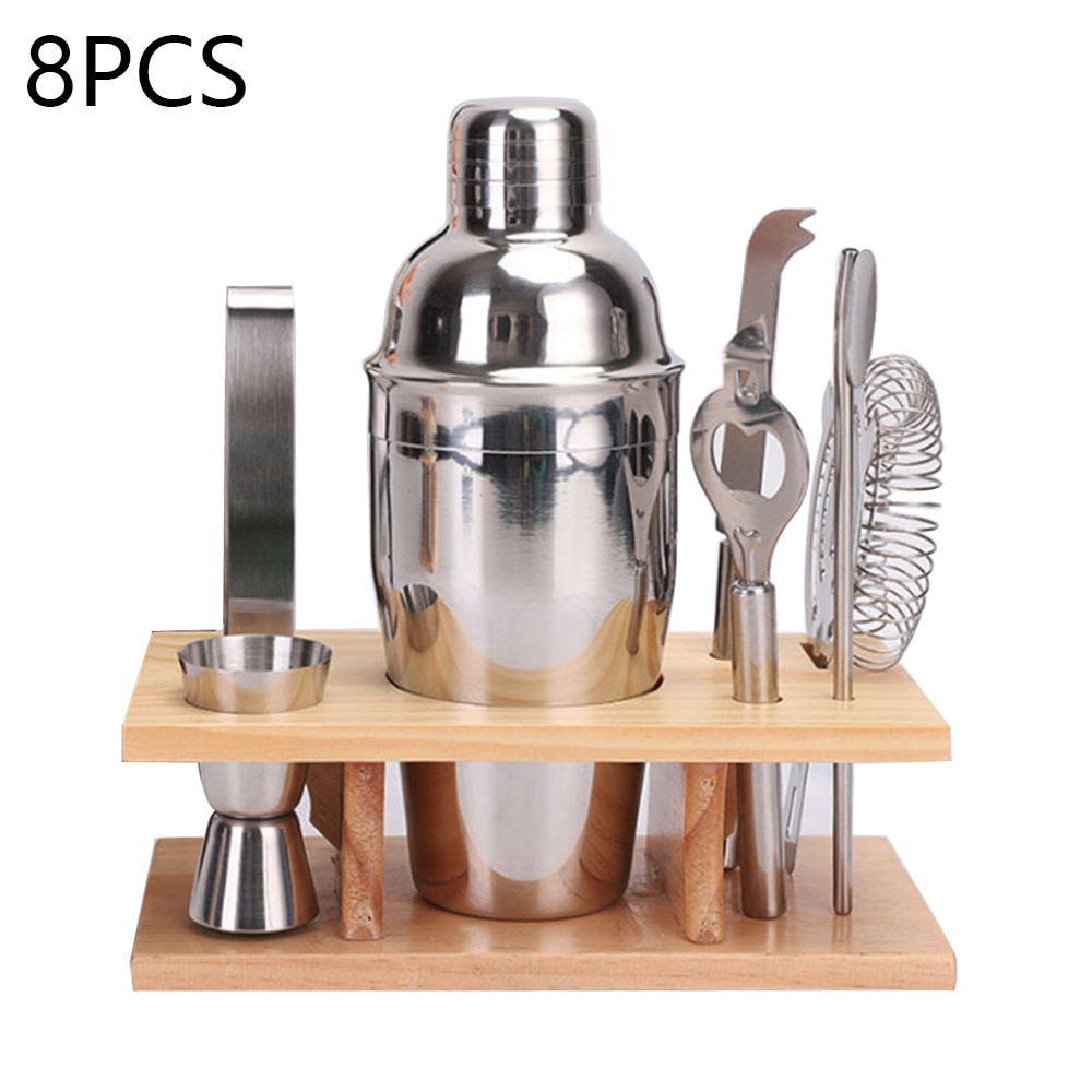 8PC/12PCS Cocktail Shaker Bartender Kit Stainless Steel Wine Drinking Mixer Bartending Tool with Wooden Stand for Home Bar Party: 8pcs