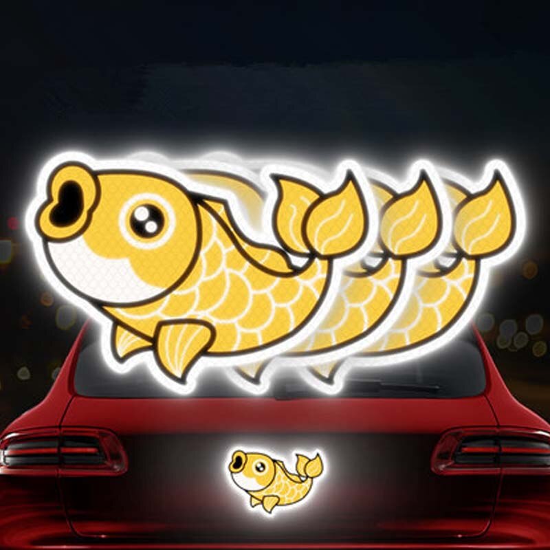 Creatieve Cartoon Reflecterende Decals Lucky Fish Veiligheid Tapes Wave Night Waarschuwing Reflecterende Stickers voor Auto Decor Gemaakt Met 3M