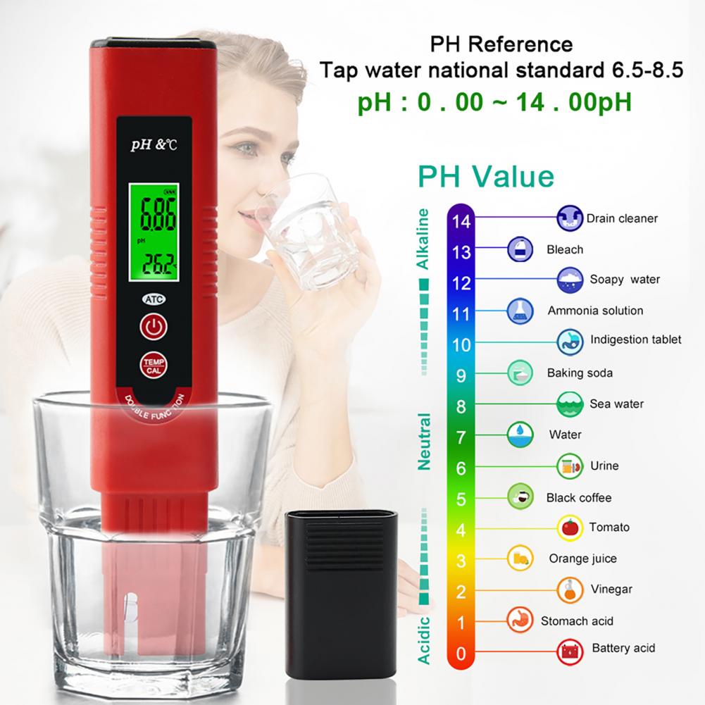 Useful Water Meter Red PH Tester Hanging Buckle Easy to Use Digital PH Tester