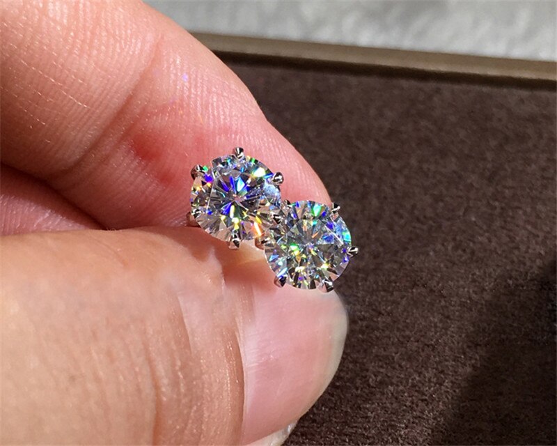 Vecalon Solitaire Oorbel Aaaaa Cz Stone Echt 925 Sterling Zilveren Verklaring Party Wedding Stud Oorbellen Voor Vrouwen Bruids Sieraden