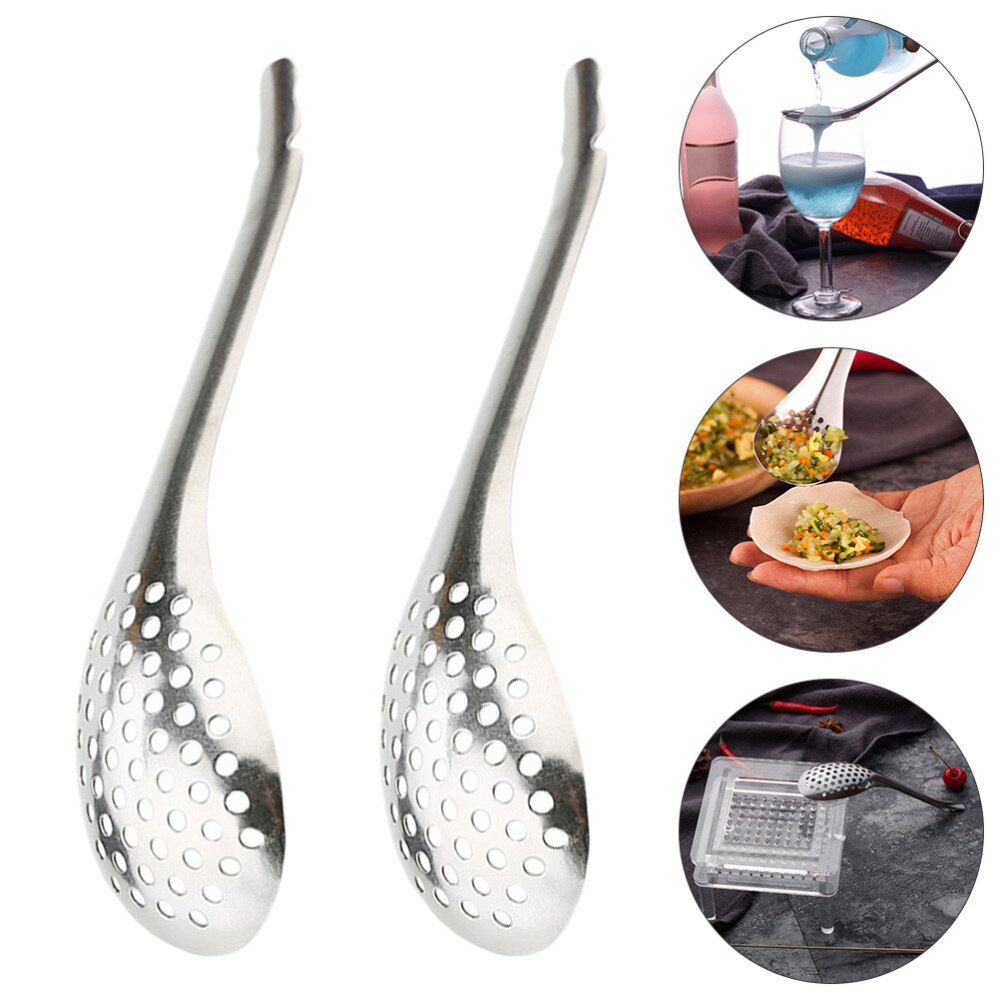 2pcs Household Small Cooking Colanders Stainless Steel Slotted Spoons Caviar Colander Spoons (Silver): Default Title