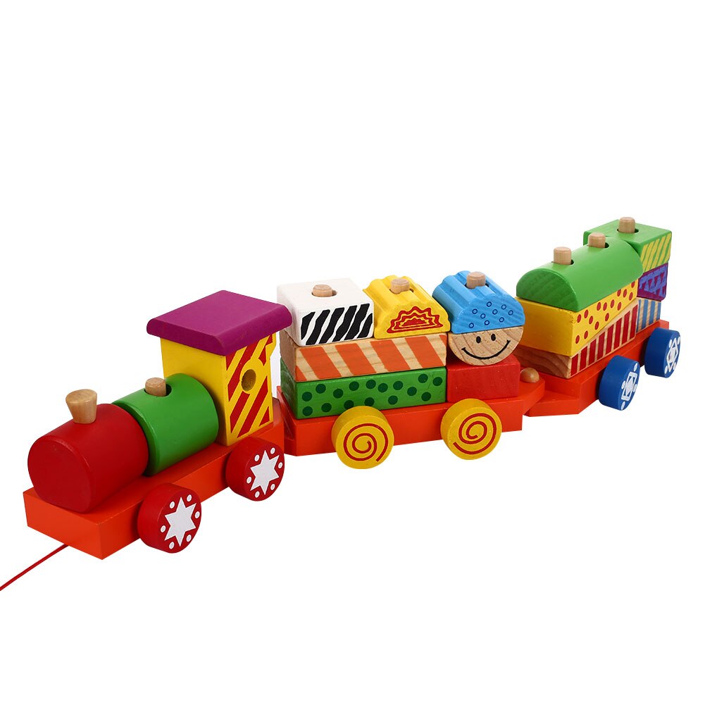 Kleurrijke trein rollenspel speelset decoratie accessoires houten kinderen 17- delig