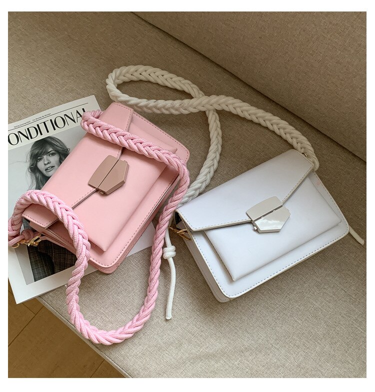 Vrouwen Kleine Crossbody Tassen, Mode Effen Kleur Lederen Schoudertas Met Gevlochten Riem