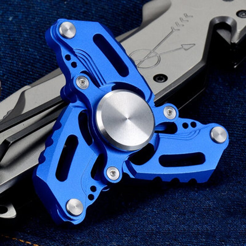 Färgglad regnbåge metall tri hand fidget spinner med höghastighetslager för autism rotation anti stress leksaker för vuxna barn: Blå
