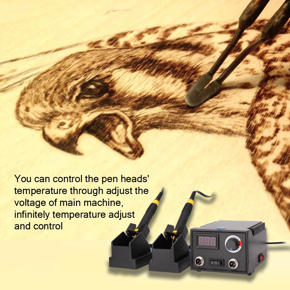 Multifunctionele Digitale Elektrische Kalebas Houten Pyrography Machine Instrument met 2 stuks Pennen 23pcs Verwarming Pen Hoofden