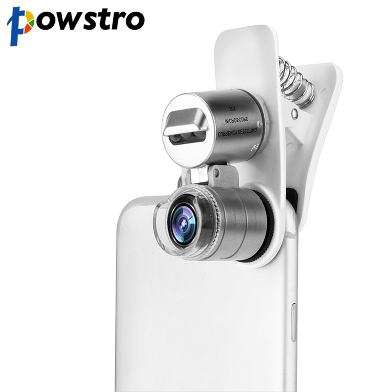 Powstro mobiltelefon mikroskop makro lins 60x optisk zoom förstoringsglas mikro kamera clip led linser för iphone 5s 6s plus