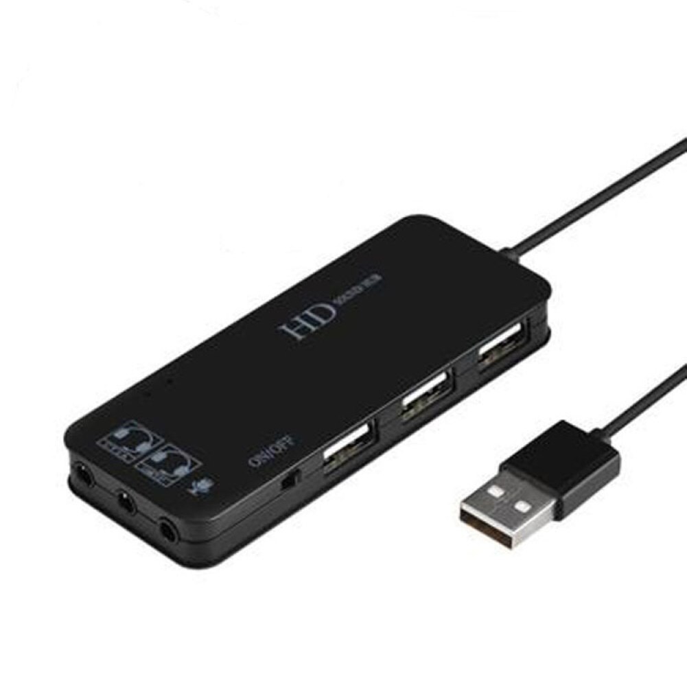 5V/0.6A 7.1 Channel 3 USB Ports External Sound Card Hub Audio Mic Adapter for PC Laptop External Sound Card: Black