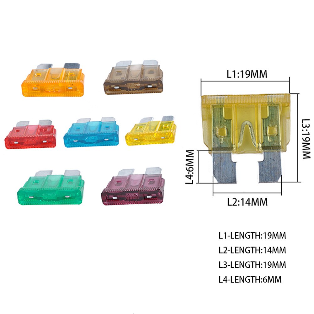100 Uds surtido de fusibles de coche 3A 5A 7.5A 10A 15A 20A 25A 30A 35A 40A Amp con Clip de caja surtido de fusibles tipo cuchilla automática