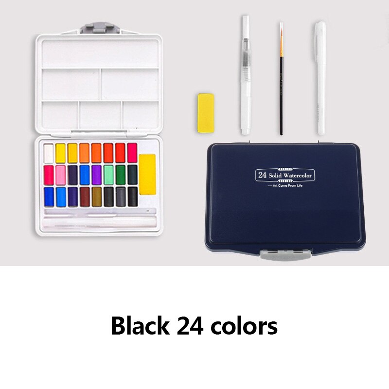 Rood/Zwart 24/36/48 Kleuren Solid Aquarel Verf Set Pigment Voor Beginner Kid Student Schilder Art Schilderen Leveringen: Black 24 colors