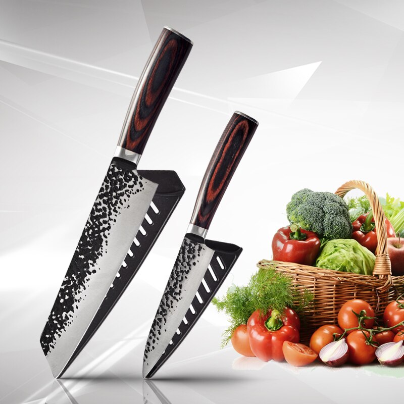 1806D Utility chef knife 8'' kitchen Knives-Set Sharp Cleaver kitchen tools Santoku Damascus Bread Knives Gif: 2 PCS Value set E