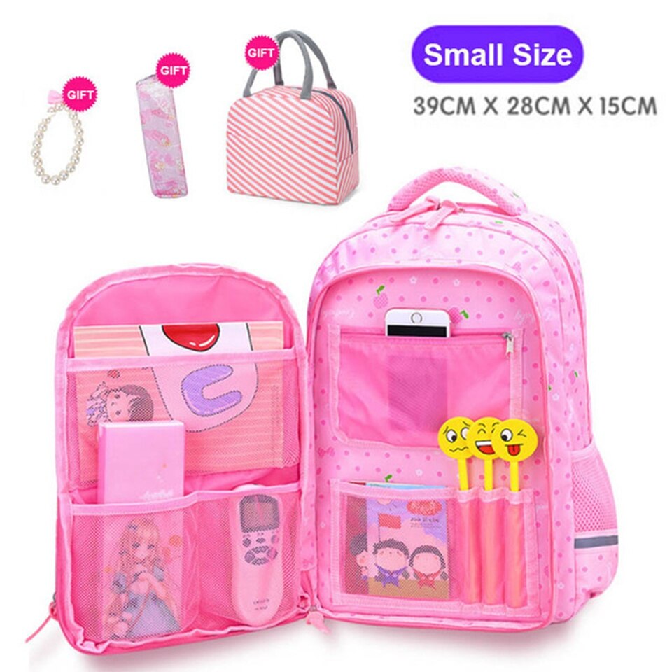 Nette Punkt Drucke Schule Rucksäcke Mädchen Schule Taschen freundlicher Bookbags Wasserdichte Nylon Grundschule Schüler Schulranzen Schul: Rosa klein Größe