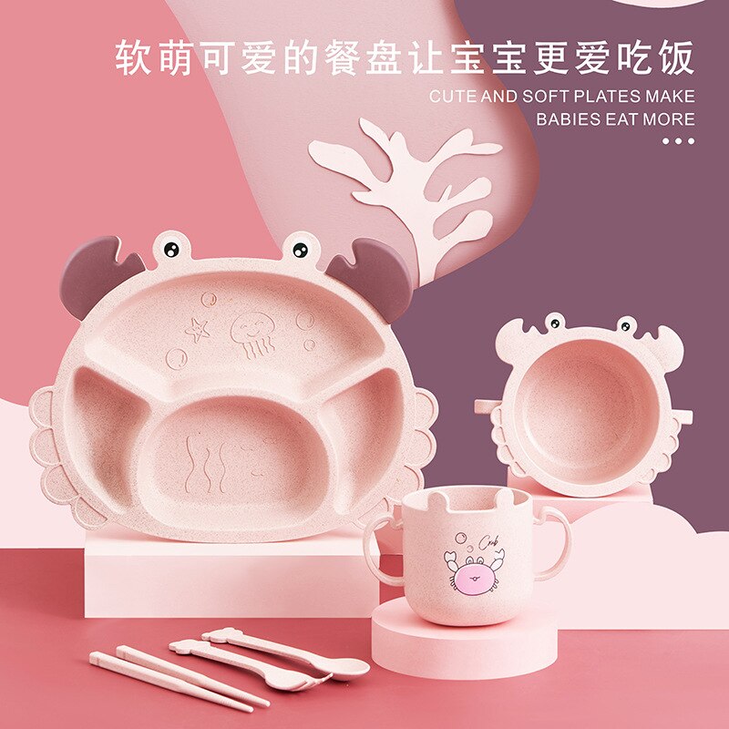 Cute children's tableware crab shape dinner plate set with divided grid thickened anti-scalding baby eating plate