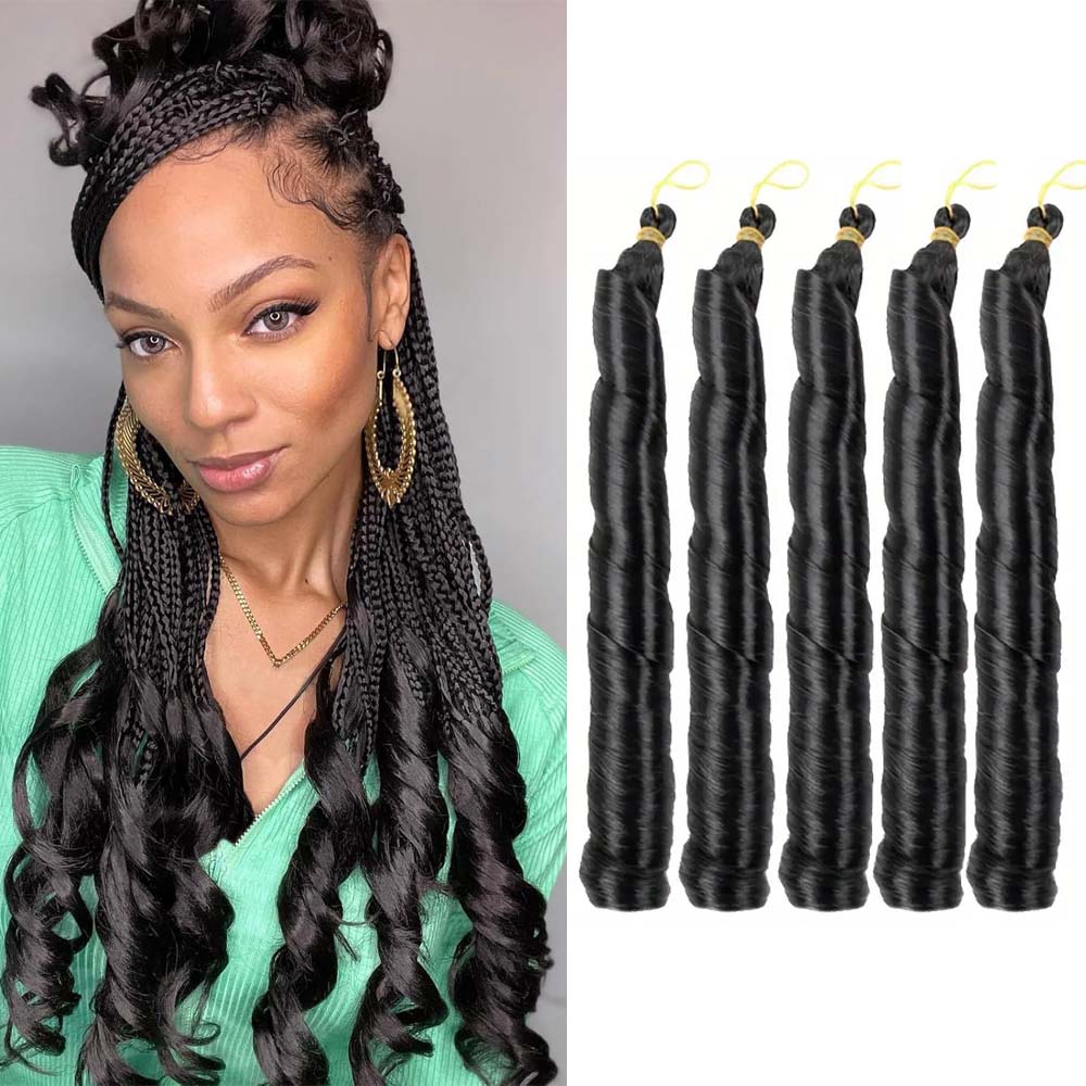 3/5 packungen 24 cm langes, synthetisches häkelhaar mit französischen locken, vorgedehnt, locker gewellt, zum flechten, ombré-locken, zöpfe: #1b / 3 teile/los
