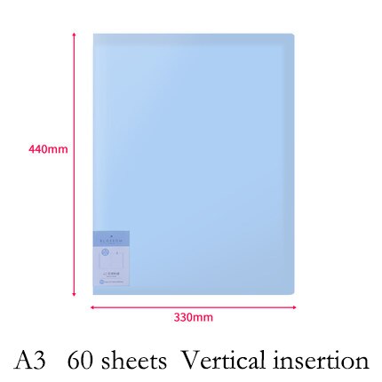 Deli  a3 datadokumentpresentationsmapp 297*420mm 60/40 sidor transparent mapp vertikalt infoga dokumenthäfte: Blå 60 ark