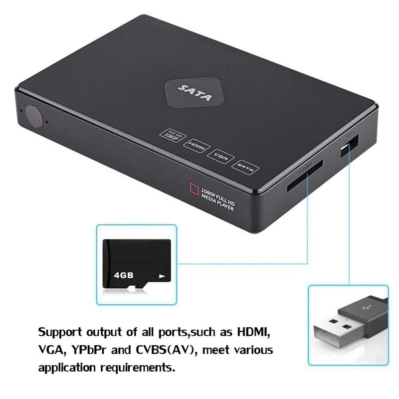 Mini Full HD 1080P 2,5 Zoll SATa HDD Player Video o Media mit HDMI/VGA/AV/USB/SD/MMC/Optische Ausgang EU Stecker