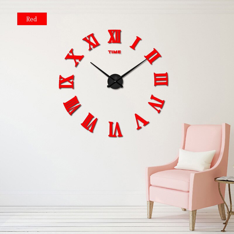 Muhsein Europese Stijl Diy Wandklok Moderne Romeinse Cijfers Klokken Grote Maat Muursticker Horloge Unieke Woondecoratie: Red / 47 INCH