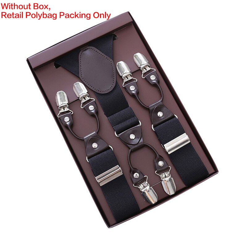 Vintage Bretels Voor Mannen Heavy Duty Big Tall 3.5*120Cm Breed Y Terug 6 Metalen Clips Verstelbare Elastische broek Bretels Riem Riem: Black