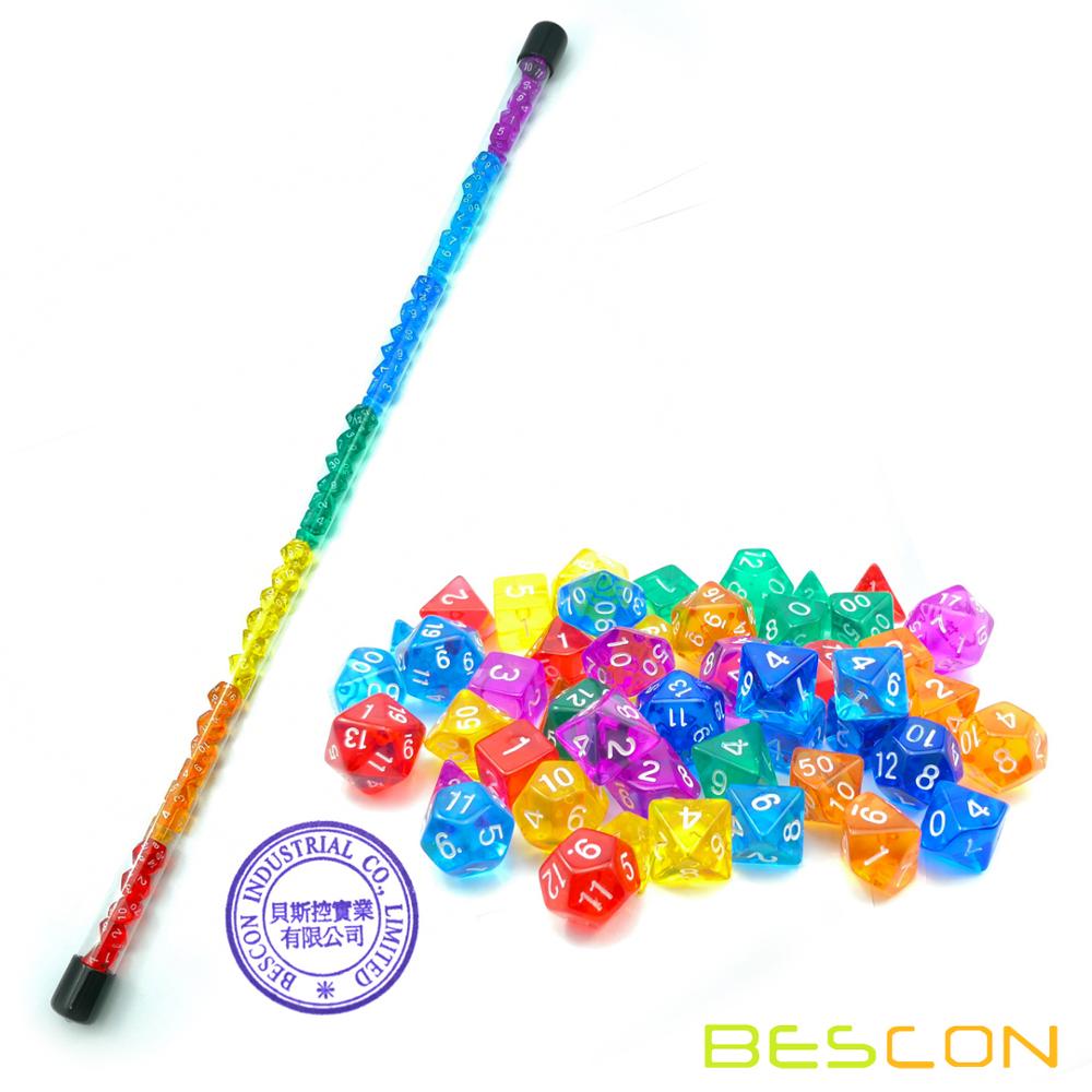 Bescon 49pz Arcobaleno Gemma mini Dadi Poliedrici impostato in Lungo Tubo, Arcobaleno RPG Dadi 7X7pz, mini Gemma Dadi impostato