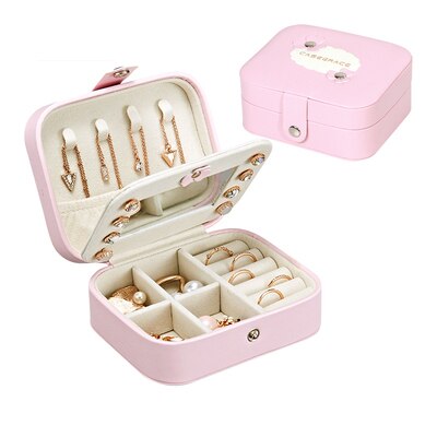 Boîte à bijoux avec miroir bijoux cercueil Portable maquillage organisateur beauté voyage boîte Bracele porte-collier emballage: Pink