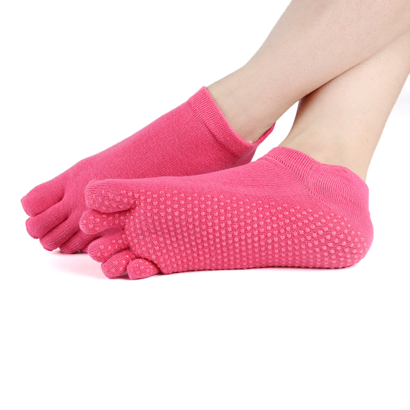 Damen- und herren-yogasocken aus baumwolle, rutschfest, fünf zehen, fitness- und sportsocken, pilates-socken mit knöchelhalt, strapazierfähig, warm.: Rosa