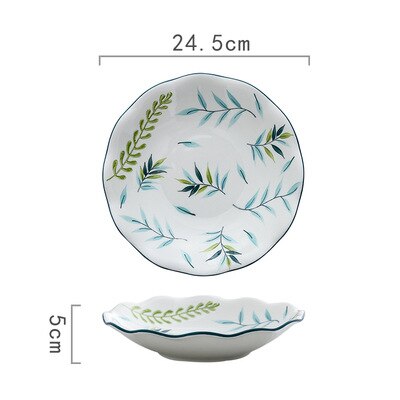 Porcelain Dinner Plate Set Round Green Plants Dish Sets Ceramic Cake Dessert Plate Bowl Mug Cups Dinnerware Decorative Flatware: 12