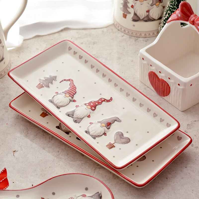 Cute Christmas Rectangular Plate Export Dinner Plate Net Red Ceramic Plate Fish Steak Flat Round Dish Plate