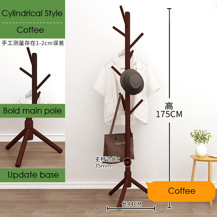 Original fyrretræ bøjle gulvstående klædestativ tøj bøjle stå gulv multifunktions rack soveværelse opbevaring organisator: Cylindrisk kaffe