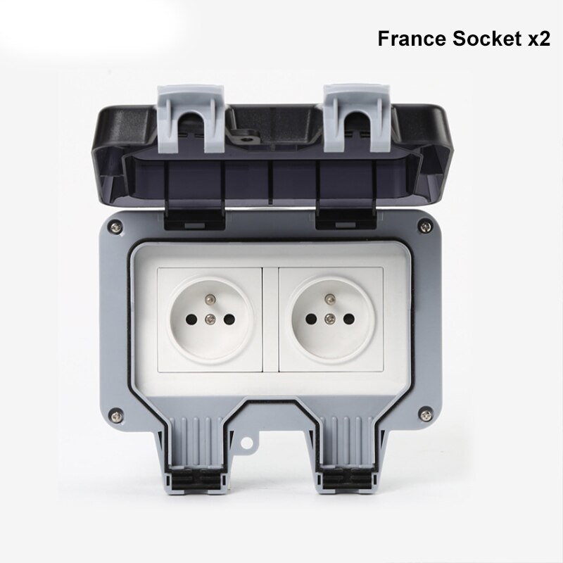2-Weg Outdoor Socket Stopcontact Slagvastheid 3680W 16A Eu Uk Fr Us Stopcontact IP66 Muur socket Voor Tuin Inrichting: FR Socket