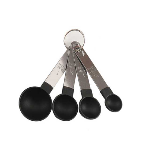 4Pcs/8Pcs Messbecher und Löffel Mehrzweck Löffel Tasse Messung Werkzeug Backen Zubehör Edelstahl Griff Küche gadget: BlackSpoon