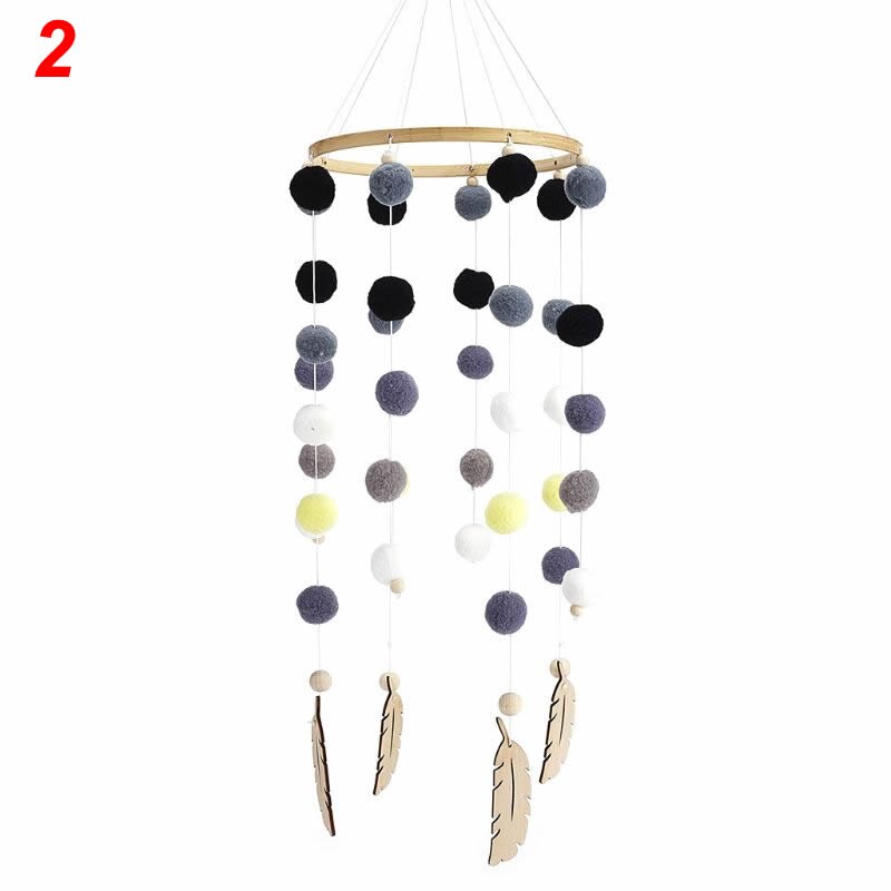 Nordic Haar Bal Crib Windgong Baby Hanger Bed Bel Mobiele Beukenhout Vogel Rammelaars Wol Ballen Kinderen Kamer Decoratie: 2