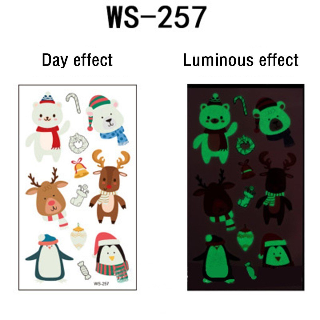 Selvlysende tatovering klistermærker jule snemand ansigt simulering tegneserie fluorescerende klistermærker vindues glas klistermærker dekoration  #w3: C