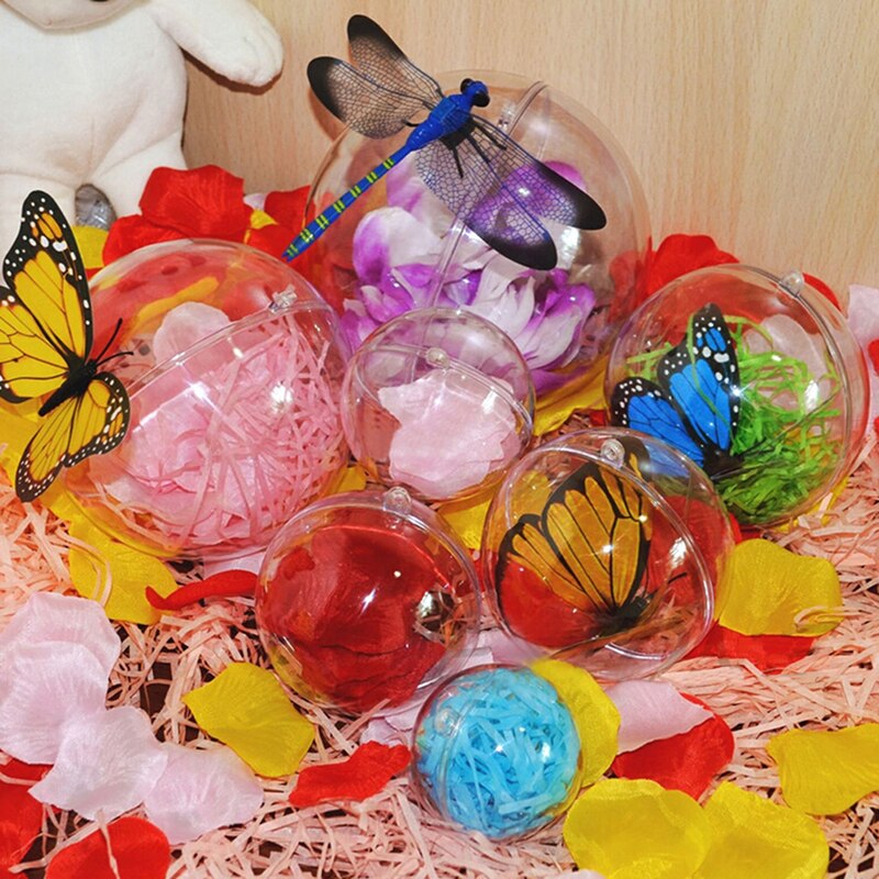 Boîte à bonbons de noël en plastique Transparent, 1 pièce de 4 à 8cm, boule de noël, ornements d'arbre, nouvelles boules transparentes suspendues rechargeables, décor de maison