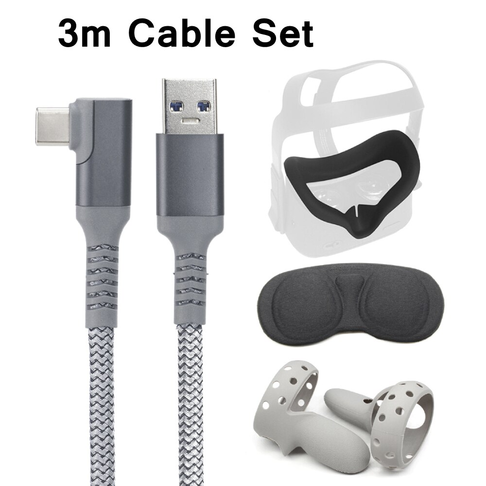 5M 3M USB-C Charge Cable For Oculus Quest 2 Link Data Transfer Fast Charges Cables for Quest2 VR Virtual Reality Accessories Set: 3m Cable Set 2