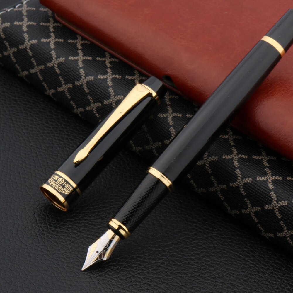 Hero 7032 Klassieke Office Black Golden Metalen M Nib Vulpen: BLACK