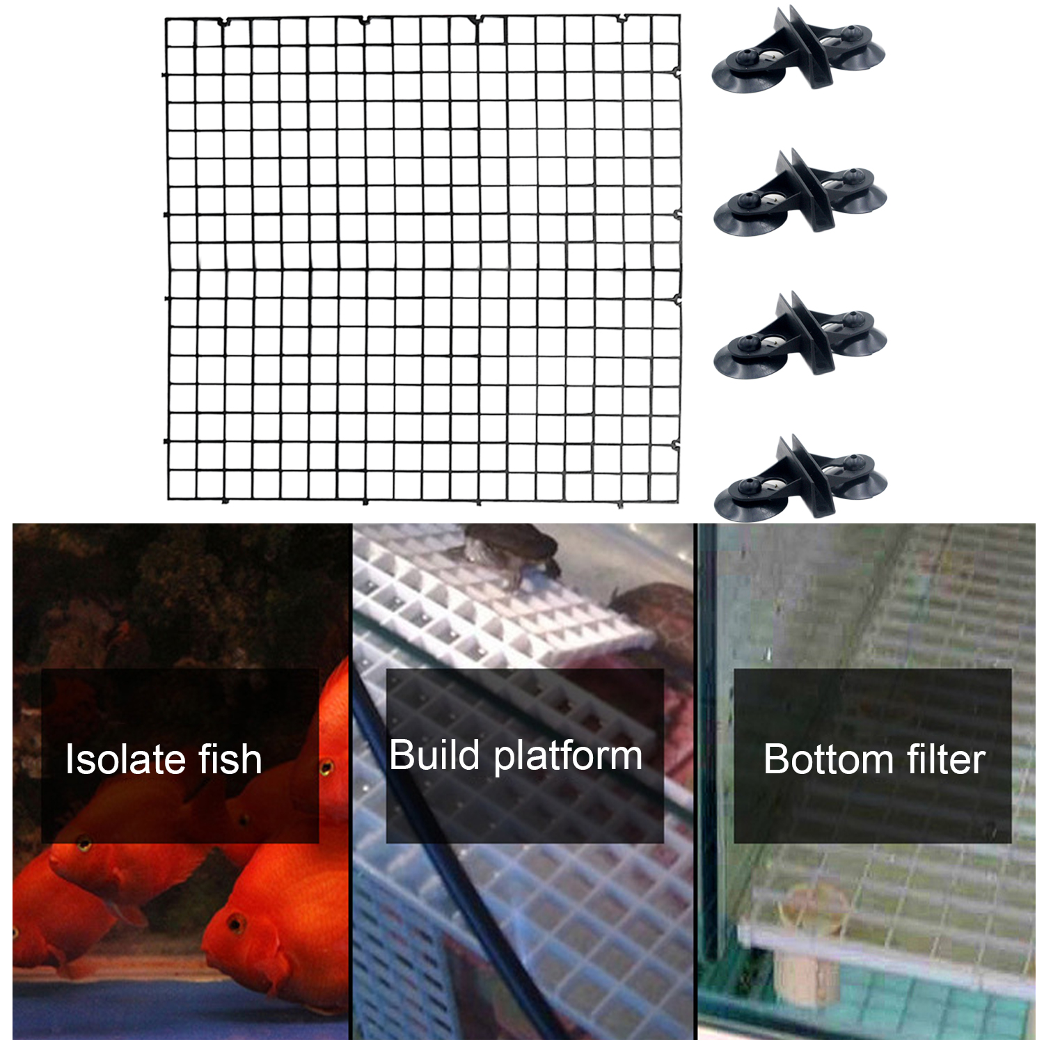 Akvarie akvarium plast adskillelse skillebræt yngel segregation avlsnet med 4 stk sugekopper 30 x 30cm
