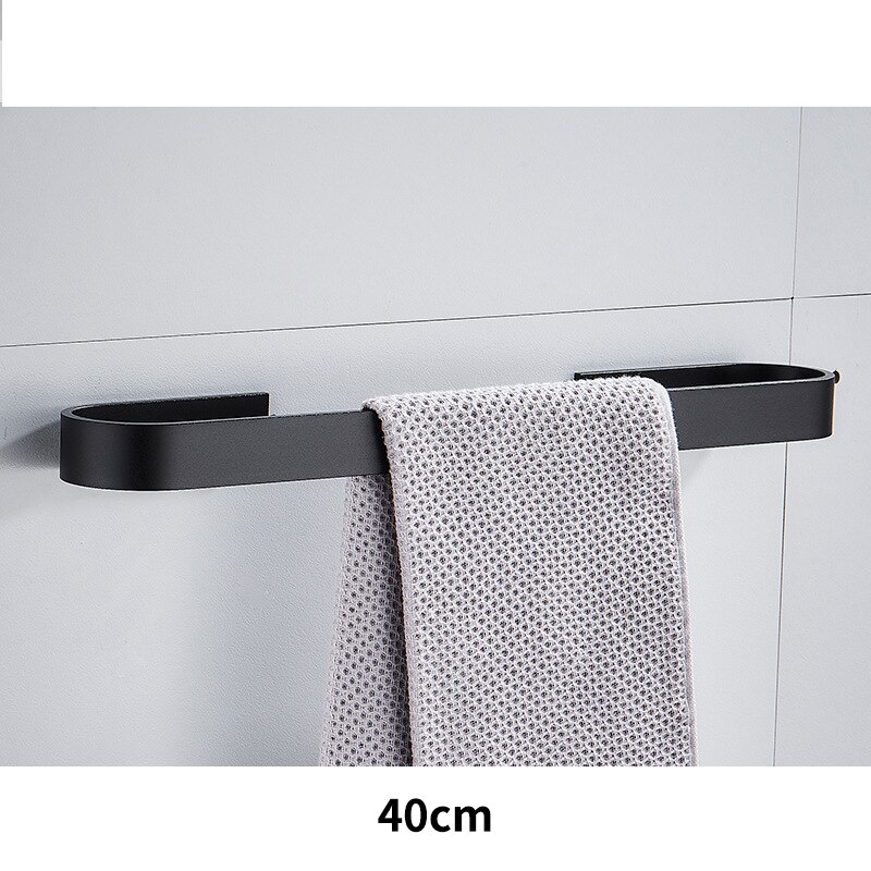 Solid plads aluminium sort håndklædestang enkelt håndklædestativ badeværelse mat sort vægmonteret håndklædeholder 30/40/50/60 cm: Sort -40cm