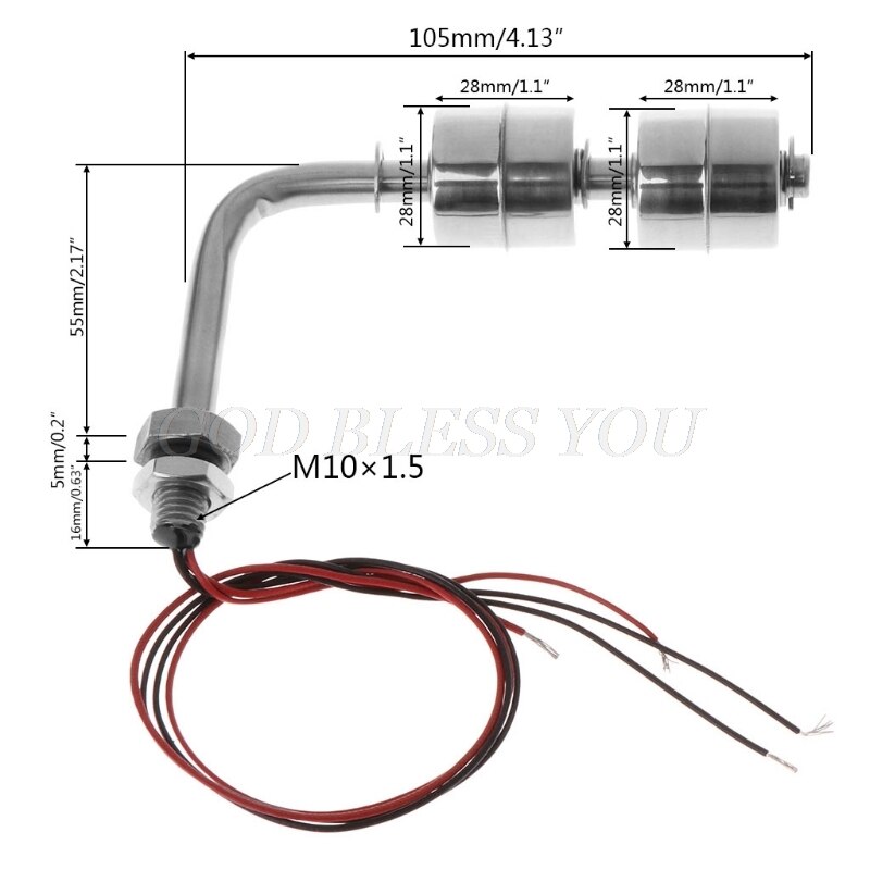 Stainless Steel Right Angle Water Level Sensor Liquid Float Switch Tank Pool 10W