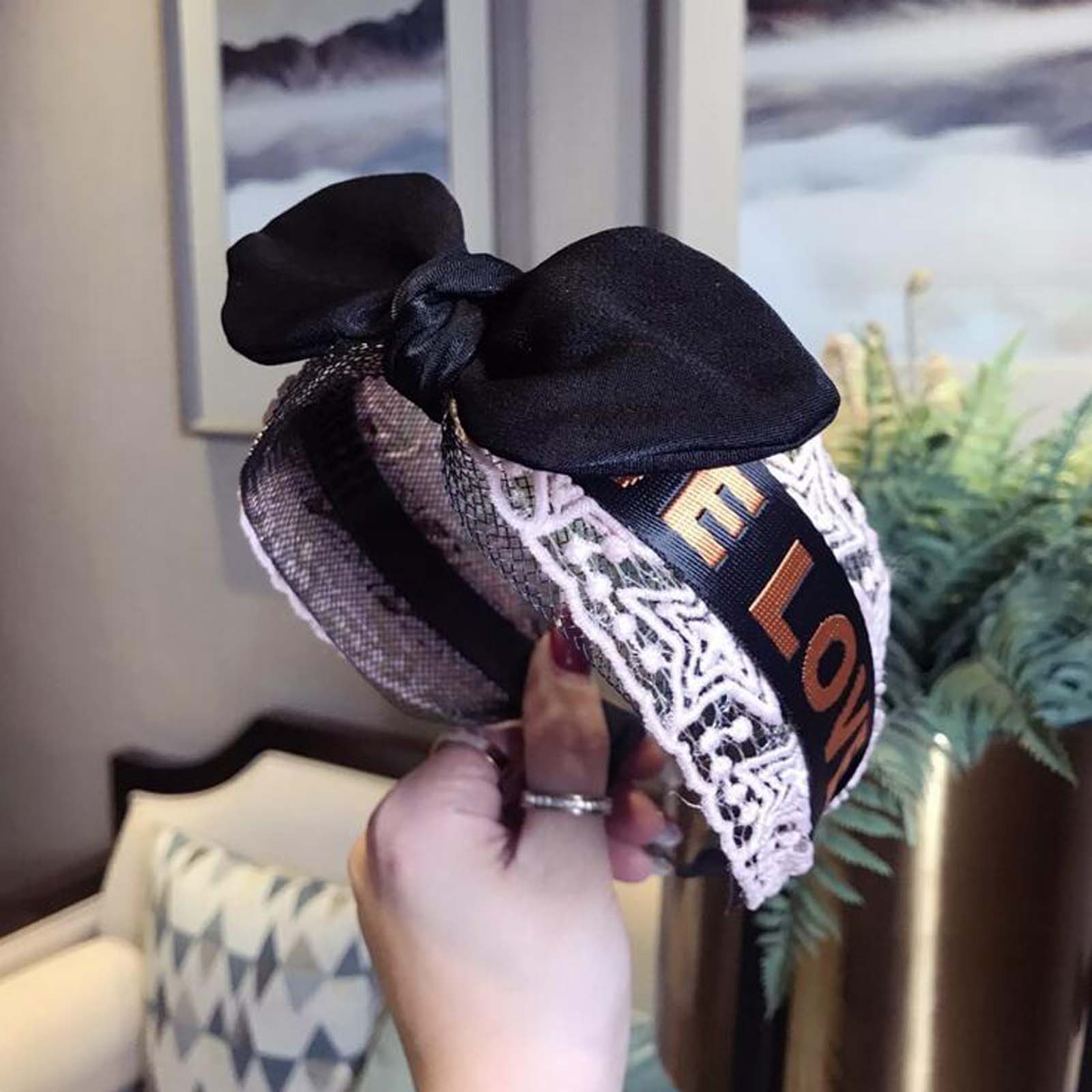 Mode Vrouwen Haarband Brede Zijde Heaband Retro Elegante Strik Haarband Volwassen "LIEFDE" Brief Kant Doek Haar accessoires