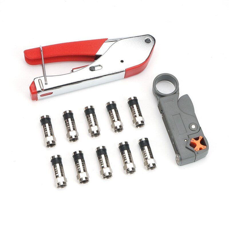 Coaxial Cable Crimping Tool Kit Compression Pliers and Wire Strippers for RG58 RG59 RG6 Coaxial Cable