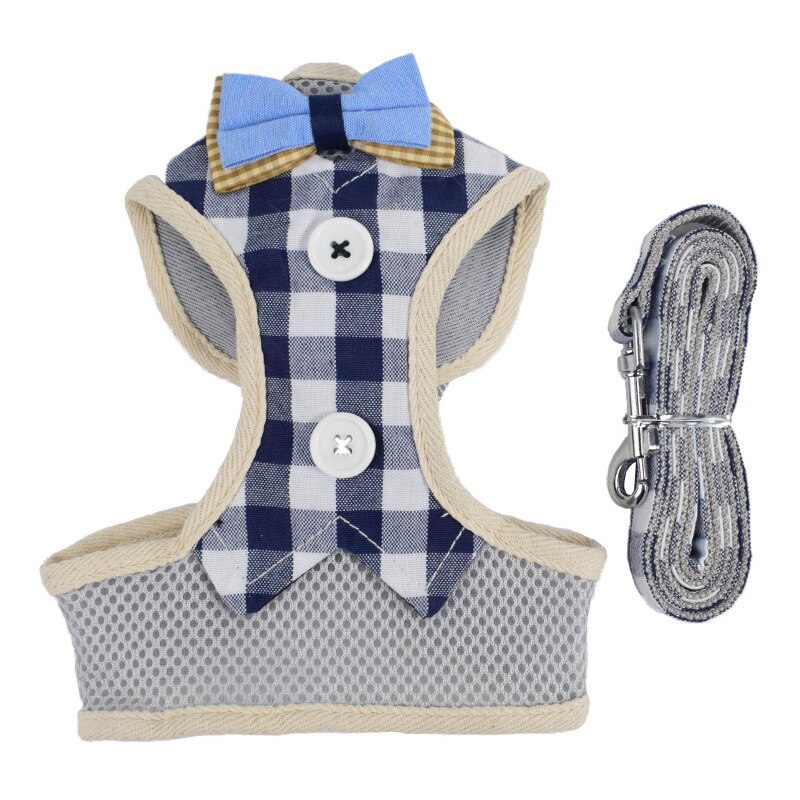 Adjustable Dog Cat Vest Leash Pet Breathable Mesh Soft Clothes Tie Collar Harness For Small Dog Puppy Hiromi No Pull Belt: Blue / L