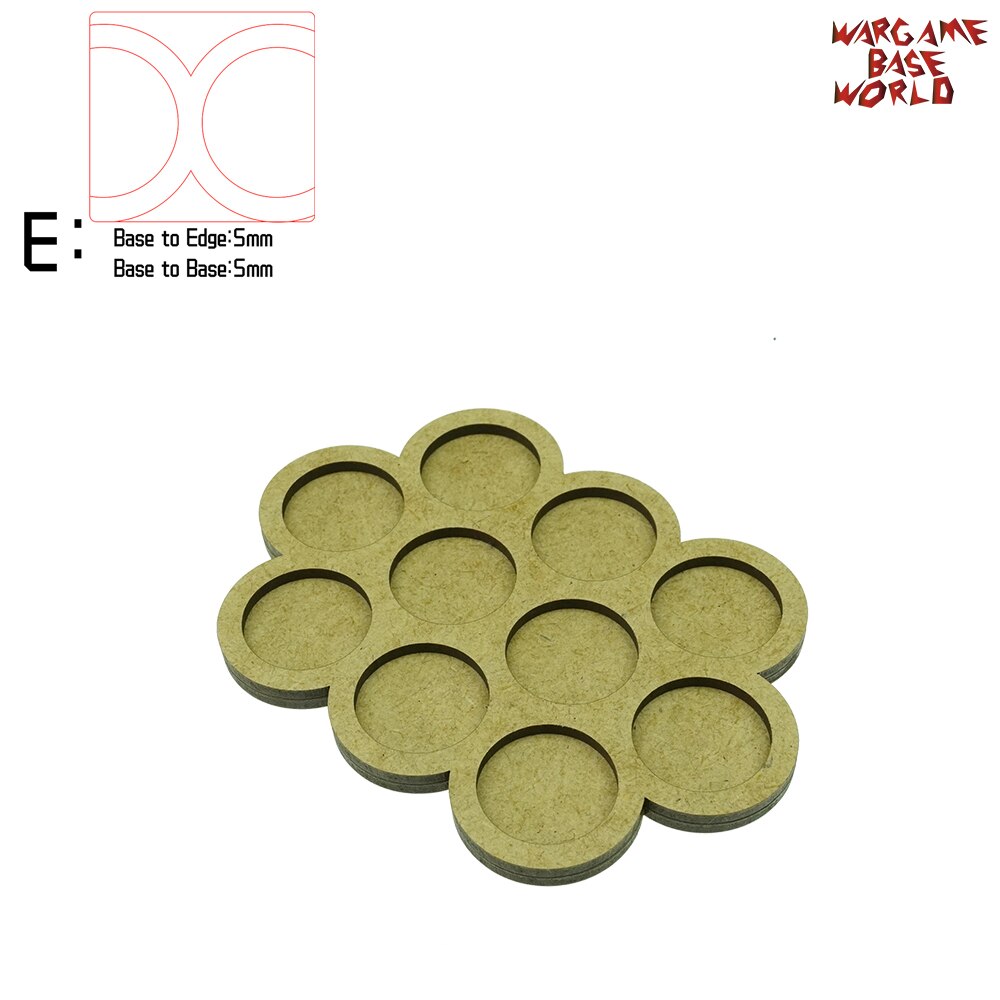 Wargame base world - bevægelsesbakke  - 10 baser 25mm runde - forstyrrelser form mdf: Kant 5 basetobase 5