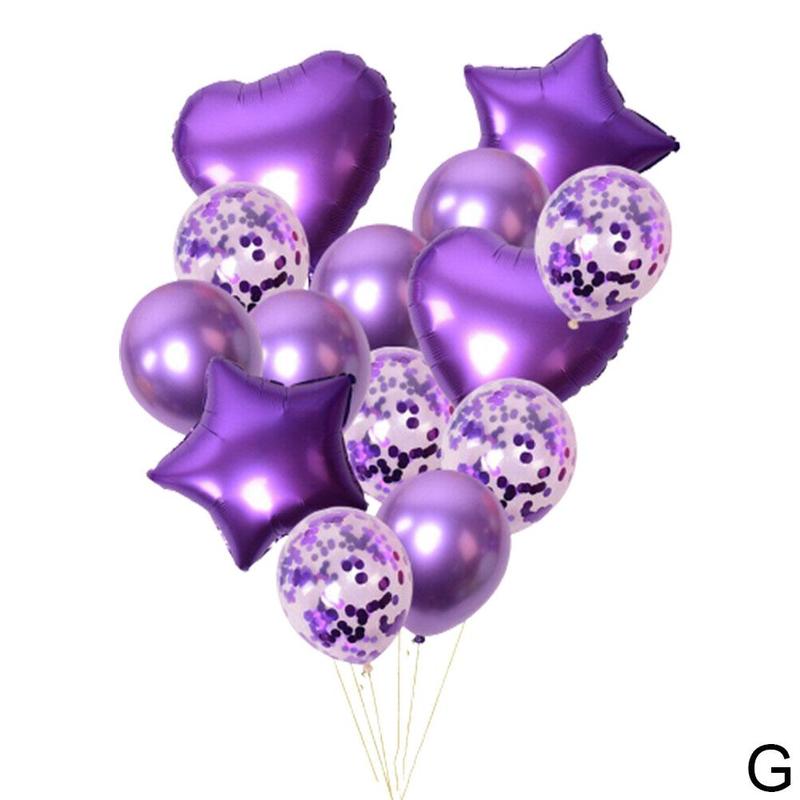 14 stk / sæt hjerte stjerne folie ballon konfetti latex balloner bryllup fødselsdagsfest tilbehør globos dekor forsyninger  r8 q 1: G