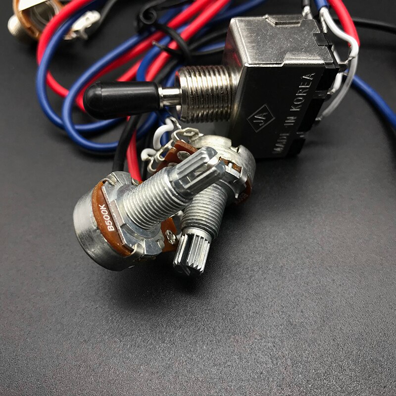 Electric Guitar Prewired Wiring Harness with 3 Way Toggle Switch 2V2T 500K Pots Volume Tone Control 6.35 Jack for LP Guitar