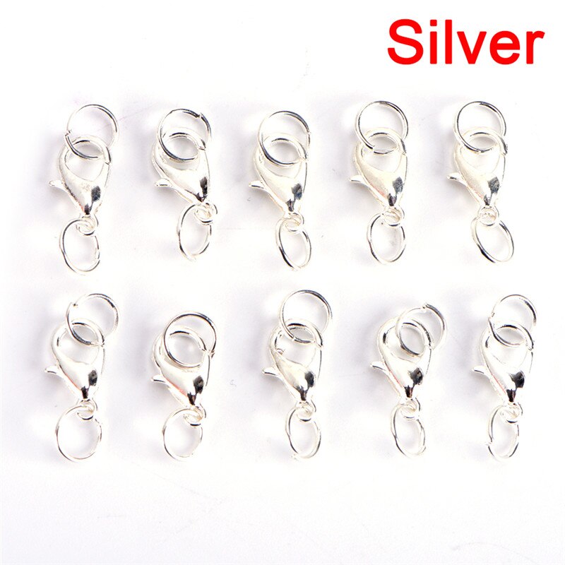 20Pcs Karabijnsluiting Jump Ringssplit Ring Kolye Maken Haak Kralen Crimp End Lente Nacklace Snap Chains Connector Set: Zilver